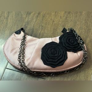 Pink and black rose clutch with chain strap